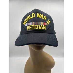 Eagle Crest Hat Cap Adults Black World War 2 Veteran Official‎ Military USA